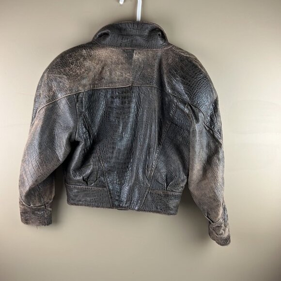 Vintage Exclusive "Baez" 80's Cropped Brown Leather Blazer Jacket - Picture 4 of 12